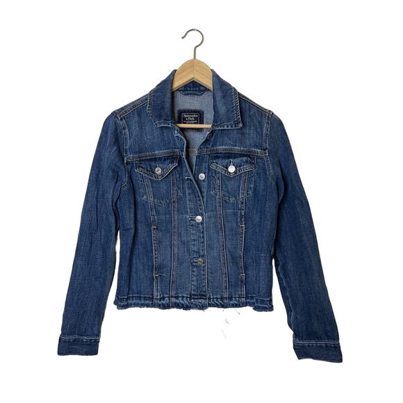 A&F Abercrombie & Fitch Unique Y2K Inspired Raw Hem Distressed Denim Jacket - Picture 1 of 16